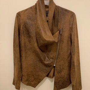 🔥EUC—INC brown faux suede horizontal zip jacket